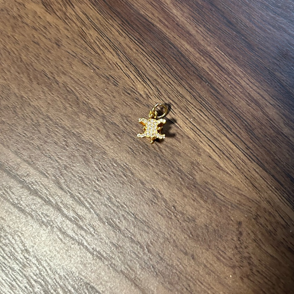 Celine Triomphe Gold Rhinestone Logo Charm